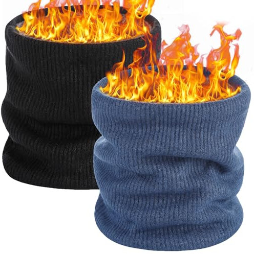 BARFULKER Winter Halsschlauch Herren Damen Warm Gefüttert Schal - 2 Stück Schlauchschal Halswärmer Gesichtsschal Fleece Loop Schal Winddichte Gesichtsmaske(Schwarz,Blau)