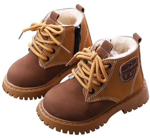 SEAUR Botas Cortas de Invierno Coloridas Niños Niñas Botines Acolchados Zapatos Cálidos de Moda Botas con Cordones y Cremallera Lateral Marrón 2 24 EU