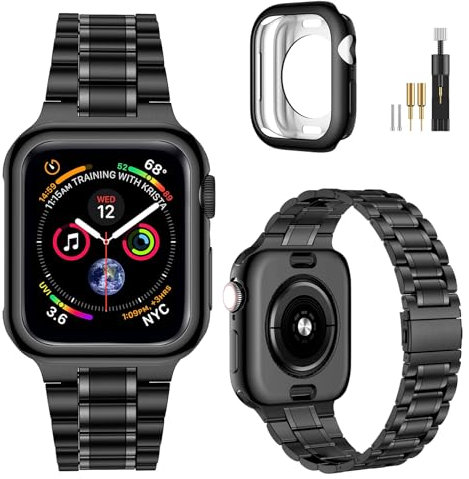 MioHHR Solid Stainless Steel Watch Straps Compatible with Apple Watch Strap Series 11/10 46mm, Metal Band for iWatch Series 11/10,Men(Black)