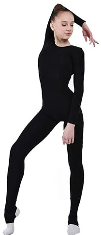 WILDWINS Gymnastikanzug Mädchen Langarm mit Fuß – für Rhythmische Sportgymnastik, Ballett & Tanz | 4-Wege-Stretch, atmungsaktiv, 92% Baumwolle, Schwarz