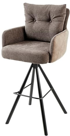 Riess Ambiente Drehbarer Design Barhocker - Big George - Taupe Samt - Federkern mit Armlehnen Metall