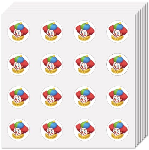 CREATCABIN 128 Stück Clown Aufkleber Kleine Runde Punkte Selbstklebend Wasserfest Planer Aufkleber Massen Scrapbooking Aufkleber Zum Basteln Wasserflaschen Laptop Gepäck Tasse Computer Handy 2.5x2.5cm