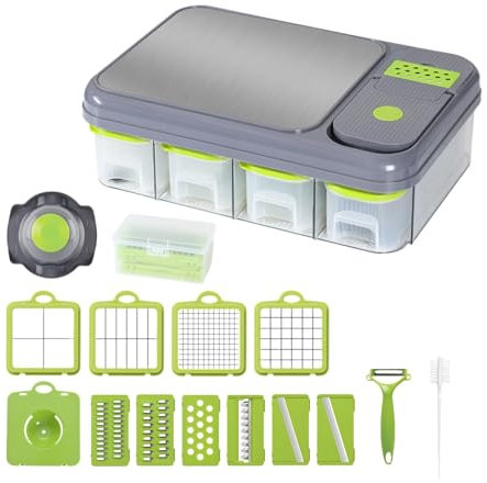 ANGDI Vegetable Chopper, Salad Onion Chopper, Vegetable Slicer Dicer Cutter with Blades, 4 Container with Draining Basket, Stainless Steel Cheese Grater, for Onions, Cucumbers, Potatoes