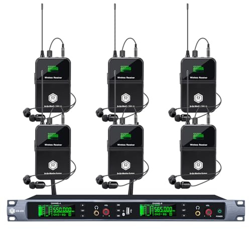 W IN-MIX EM200 In Ear Monitor System Kabelloses IEM für Musiker | 2 Kanal mit 6 Körpersendern – IEM System für Musiker, Bühne, Bandprobe, Live Auftritt, Studio und Kirche
