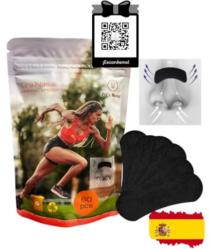 60 Tiras Nasales Deportivas y Dormir PREMIUM- adhesivas hipoalergénicas - QR Guía Descanso de Regalo- Reduce ronquidos- Sin Fragancia- Material Hipoalergénico para mejor respiración nasal.