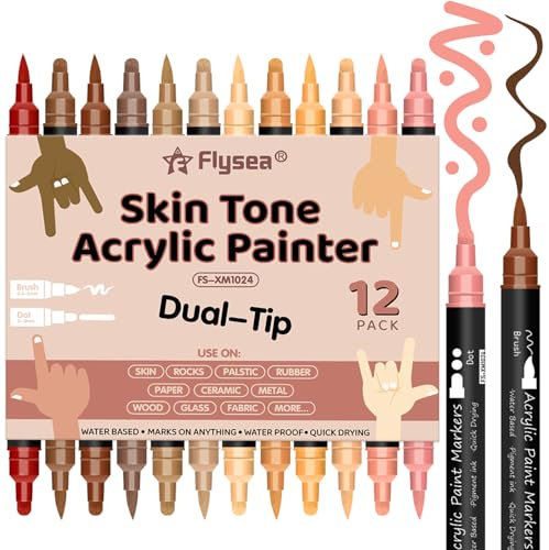 Alitastro Acrylic Paint Pens 12 Dual-Tip Skin Stone Markers Quick-Drying Water-Based Acrylic Pens Paint Markers for Rock Painting, Wood, Glass, Fabric,Wood,Ceramic,Canvas,Metals