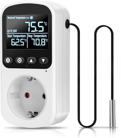 diymore Digital Thermostat Steckdose, Countdown Temperaturregler mit Fühler 230V, Heiz- und Kühlmodus für Gewächshaus, Terrarium, Kühlschrank