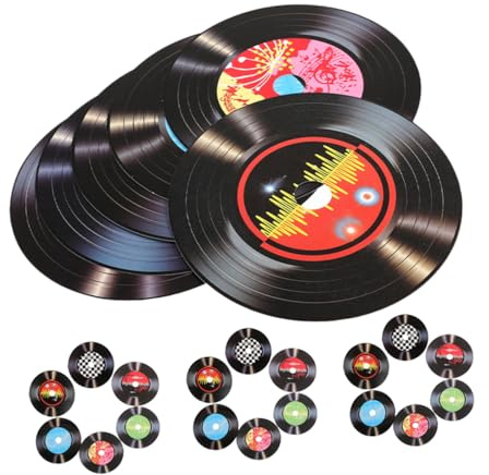 GRIRIW 24 Stück Schwarze Vinyl Schallplattendekorationen aus Pvc Retro Vintage Stil für Wanddeko im Zuhause oder Riegel mit Einfacher Montage als Blickfang