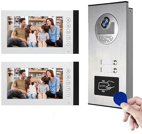 Kabelgebundenes Video Multifamily Apartment Intercom System, 2/3/6/8/10/12 Einheiten 7-Zoll Monitor Video Tür Telefon Kit Indoor Outdoor,ID Card Entriegeln (1 Türklingel + 2 Monitor)