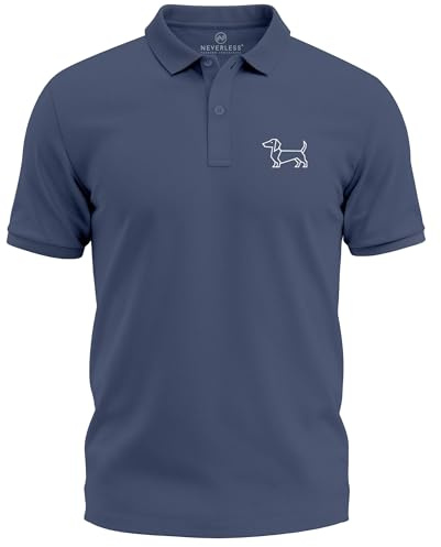Neverless® Poloshirt Herren mit Dackel Print – Kurzarm Polohemd aus Baumwolle – Hundemotiv im Polygon-Stil –Modern Fit Denim L