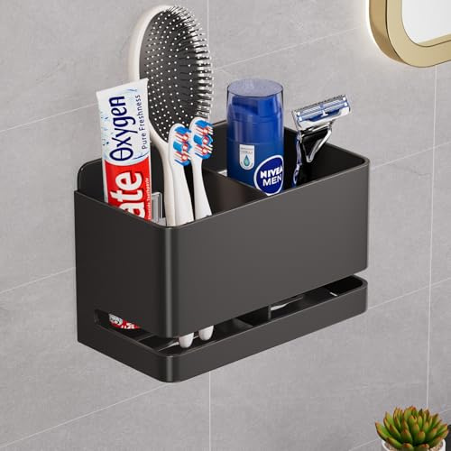 YESENT Elektrischer Zahnbürstenhalter aus Aluminium,Schwarz Doppelschlitz | Wandmontage ohne Bohren, wasserfest und rostfrei, multifunktionale Aufbewahrung.