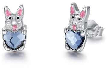 Schäferhund Ohrringe 925 Sterling Silber Hundeohrringe Blauer Kristall Schäferhund Bulldogge Ohrstecker Schmuck Geschenke für Damen Mädchen