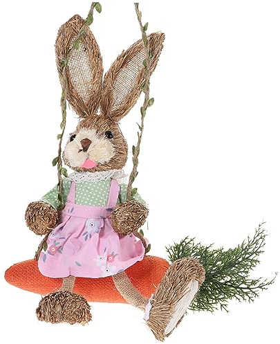 ERINGOGO Bunny Dekofigur Handgefertigte Osterhasen Wanddekoration Für Frühling Große Karotten-schaukel-hase Für Garten Büro Und Türen