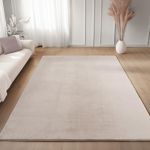 Carpettex Teppich Creme 240x340 cm- Kurzflor Teppich Waschbar, weich & rutschfest, modern einfarbiges Design für Wohnzimmer, Küche Schlafzimmer, & Kinderzimmer