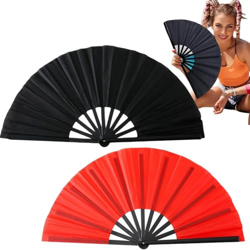 8in Boots on The Ground Fan,Line Dance Popping Fan,Foldable Large Clap Handheld Fans That Make Sound,Decorative Folding Fans,Dancing Foldable Craft,for Men Women Concert Party Dance Gift(black,red)