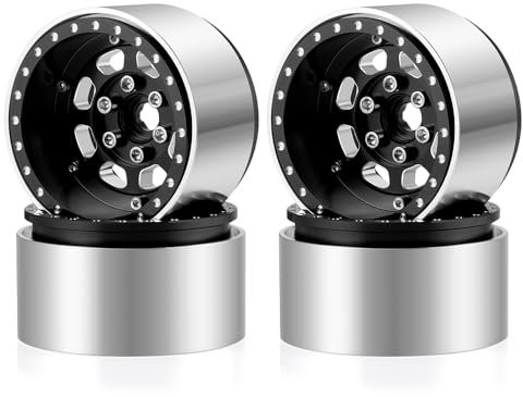 ZHRCFUN 4 Stück CNC 1,9 Beadlock Felgen für 1/10 RC Crawler SCX10 90046, SCX10 I II III, TRX4, TRX6, CCO1, RC-4WD, D90, Wraith 90018, RR10 90048, 90053, RBX10, VS4-10, Gen7 8 (Schwarz)