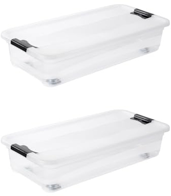 keeeper konrad 2x Aufbewahrungsbox mit Rollen, Deckel und Schiebeverschluss, 79,5 x 39,5 x 18 cm, 33 l, Transparent
