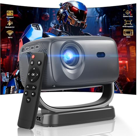 Projector Native 1080P Home Smart Video Projector 4K Support 26000L Keystone Correction Stream Apps WiFi 6 Bluetooth 5.2 Compatible with TV Stick,HDMI,USB,Laptop,iPhone,Android Smartphone