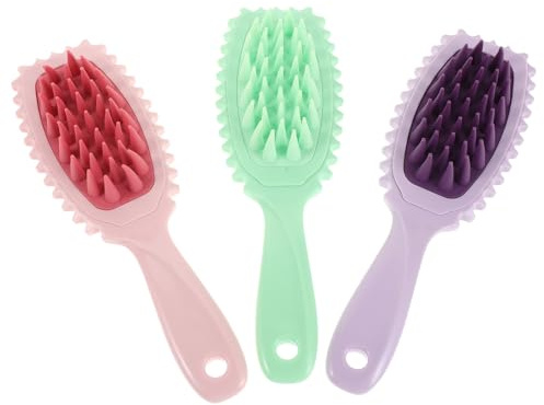3 Stück Silikon Kopfhautbürste aus Kunststoff für Shampoo Massage | Leichtes Peeling, für Zuhause und Unterwegs, Kompakte Handbürsten Ausführung