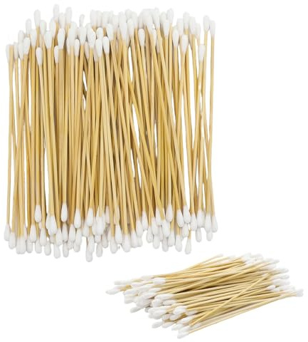 200 bastoncillos de algodón largos, 6 pulgadas de palillos de bambú, bastoncillos de algodón de bambú con puntas de doble grosor redondas para limpieza, cejas, maquillaje, belleza