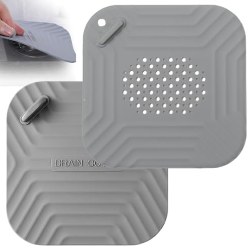 Pack 2 en 1 – Tapa desagüe Plato Ducha y Rejilla colador de Silicona – Evita Atascos, Malos olores y cucarachas en Ducha o Fregadero – Tapas de Silicona Gris, 15 cm