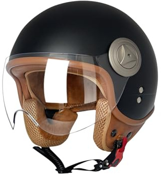 BOSERMEM Halboffener Jethelm mit Visier | Halboffener Motorradhelm für Scooter/Moped. Bestandener Verkehrssicherheitstest, wirksamer Kopfschutz. Modisches Design.