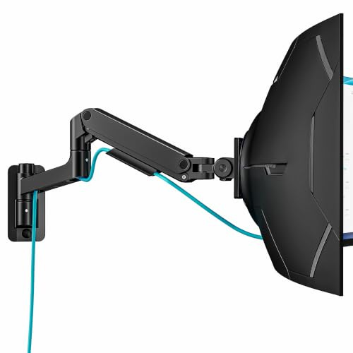 Pegzone Wall Mount Monitor Arm 17-49in Ultrawide 44lbs VESA 75/100 Black | Heavy Duty Full Motion Gas Spring Wall Mount Bracket, Height Adjustable,Tilt Swivel Rotate