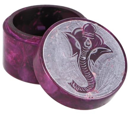 GURU SHOP Dose aus Speckstein, Chakra Schmuckdöschen mit Deckel, Ganesha | Kleine Box mit abnehmbarem Deckel, Gravur symbolisiert kosmische Ordnung und spirituelles Wachstum.