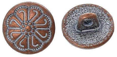 20 edle Metallknöpfe Ösenknöpfe Ø ca. 12mm rund rotkupfer Knopf Knöpfe mit Blumen-Muster kupfer Ösenloch: 2,2mm Jackenknöpfe Mantelknöpfe zum nähen annähen