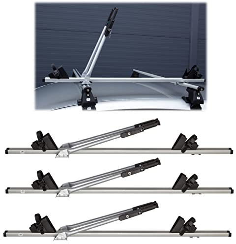 Set 3 x ACOR - Universel Fahrradhalter für 3 Räder Dach-Fahrradträger Fahrradträger für Dachmontage Abschließbar - Montage mit Befestigungsplättchen und Schrauben oder T-Nut Steinen…
