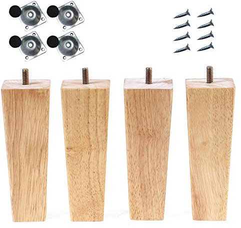 6/15cm Holz Sofafüße, 4 Stück Holz Tischbeine Ersatz Möbelfüße mit Montageplatten & Schrauben für Sofa Bett Schrank Couch Ottomane