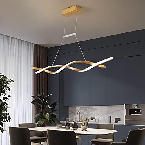 Esstisch Lampen LED Pendelleuchte, Modern Dimmbar Hängeleuchte Höhenverstellbar Esszimmer Küchenlampe mit Fernbedienung Decke Lampe Acryl-schirm Kronleuchter für Büro Bar Dekor Lampen (120cm, Gold)