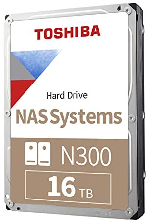 Toshiba N300 16TB NAS 3.5-Inch Internal Hard Drive - CMR SATA 6 GB/s 7200 RPM 512 MB Cache - HDWG31GXZSTA