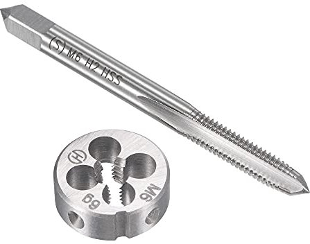 sourcing map Ensemble de tarauds et filières métriques M6 x 1 mm, taraud à vis avec filière ronde, kit de tarauds et filières pour la réparation de filetages d'écrous, de vis et de