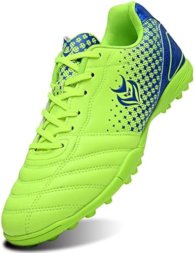 SIN0ES S99900 Fußballschuhe Kinder Unisex Leicht rutschfest Trainingsschuhe Sommer Fussballschuhe für Kunstrasen Grün Blau Gr.34