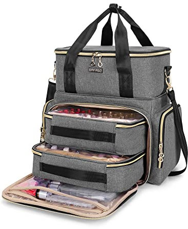 BAFASO Doppelschicht Nagellack Organizer Tasche für 70 Flaschen(bis zu 15ml) und Nageltrockner, Nagellack Tasche für Nagellampe, Nagellack Zubehör und Nageldesign Sets(Patent Angemeldet), Grau