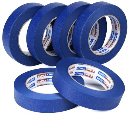 ADHES Resiste aux UV Ruban De Masquage, Ruban Adhésif de Peintres Bleu pour Décoration, Bande de Masquage pour étiquetage, Artisanat, Intérieur et Extérieur,18mm x 50m,Lot de 6 rouleaux