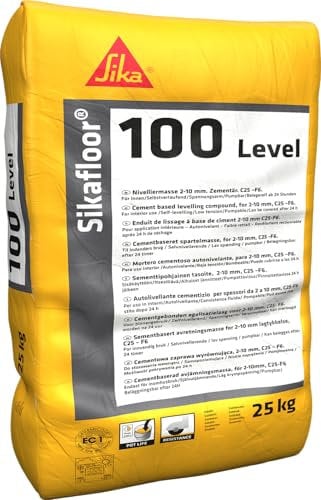 SIKA - Sikafloor 100 Level - Mortero autonivelante para recrecidos de 1 a 10 mm en interiores - De fácil aplicación - 25kg, Gris