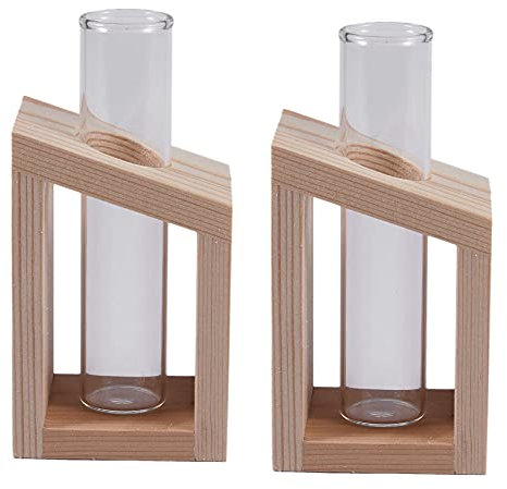 Duendhd 2 x Kristallglas-Vase in Holzständer, Blumentöpfe für Pflanzen, Haus, Garten, Dekoration