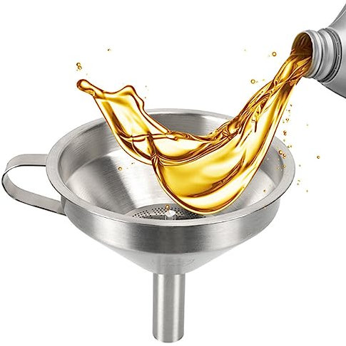 Embudo de Acero Inoxidable, Embudo de Cocina, con Colador Extraíble y Cepillo de Limpieza, Mango Engrosado, Embudo Grande Industrial para Transferir Líquidos O Reciclar Consumibles