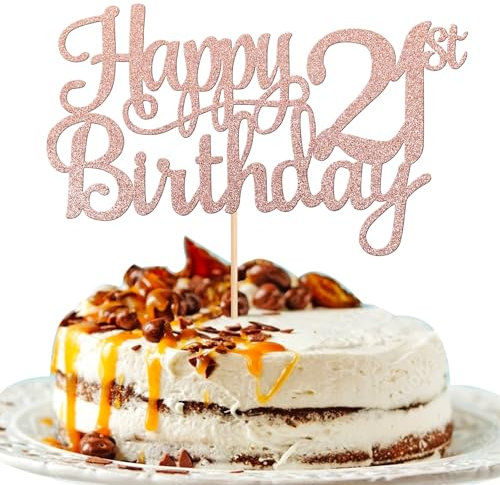 Xsstarmi 1 Pack Happy 21st Birthday Cake Topper Glitter Happy 21 Cake Topper Cheers to 21 Years Cake Decoration for Happy 21st Birthday Party Decorations Supplies Rose Gold