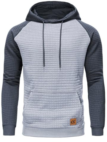 Huayuzh Hoodie Herren Kapuzenpullover Casual Langarm Karierten Kordelzug Jacquard Sweatshirt mit Kapuze Taschen
