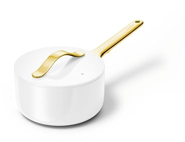 Caraway Nonstick Ceramic Sauce Pan with Lid (1.75 qt) - Non Toxic, PTFE & PFOA Free - Oven Safe & Compatible with All Stovetops (Gas, Electric & Induction) - White