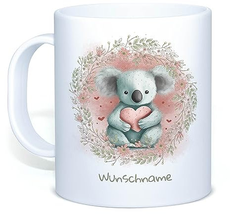 Tassendruck Kinder-Tasse mit Tiermotiv Koala - Wunschname selbst gestalten - Für Mädchen & Jungen, Kindergeschenke - BPA-freie Kunststoff-Tasse, 300 ml | Personalisiertes Geschenk für Kinder