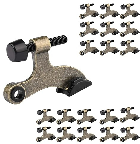 HOMOTEK 20 Pack Hinge Pin Antique Brass Door Stopper, Adjustable Deluxe Heavy Duty Door Stopper 2-1/2x1-3/4”, with Black Rubber Bumper Tips