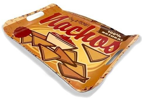 Virsus Vassoio Vintage Rettangolare da Portata in Melamina 697, Misura 41x28x2,5 cm, Piatto con Maniglie, grafica Nachos, per aperitivo, colazione, Mensa, Ristoranti, Fast Food, Fai da te (1)