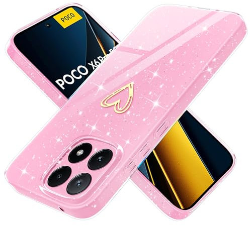 Yichxu Handyhülle für Xiaomi Poco X6 Pro 5G Hülle Glitzer Herz Love Silikon TPU Stoßfeste Schutz Bumper Case Glänzend Ultra Dünn Kratzfeste Schutzhülle für Xiaomi Poco X6 Pro 5G, Rosa