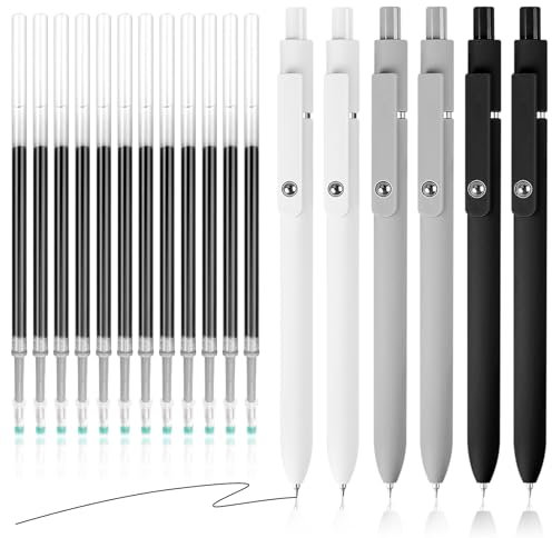 Gemtte 6 Stück Gelschreiber, 0,5 mm Kugelschreiber Aesthetic, Einziehbare Gelschreiber mit 12 zusätzlichen Nachfüllminen, Notizen, Gelstift Kugelschreiber für Büro, Schule