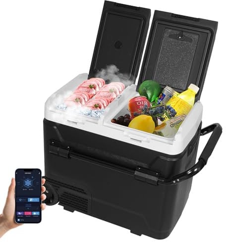 eklipt 60L Car Refrigerator with APP Control Portable Compressor Car Fridge Freezer 12/24v Electric Cooler with Telescopic Handle for Camping, Road Trip, Picnic, Cool Box, Down to -20℃