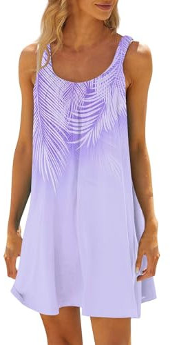 Sommerkleid Damen Leicht Tunika Strandkleid Damen Lässig Wickelkleid Elegant Sommerkleid Kleid Damen Sommer Sommer Ärmellos Sommerkleid Satin Kleid Festliche Kleider Für Hochzeit(1-Purple,XXL)